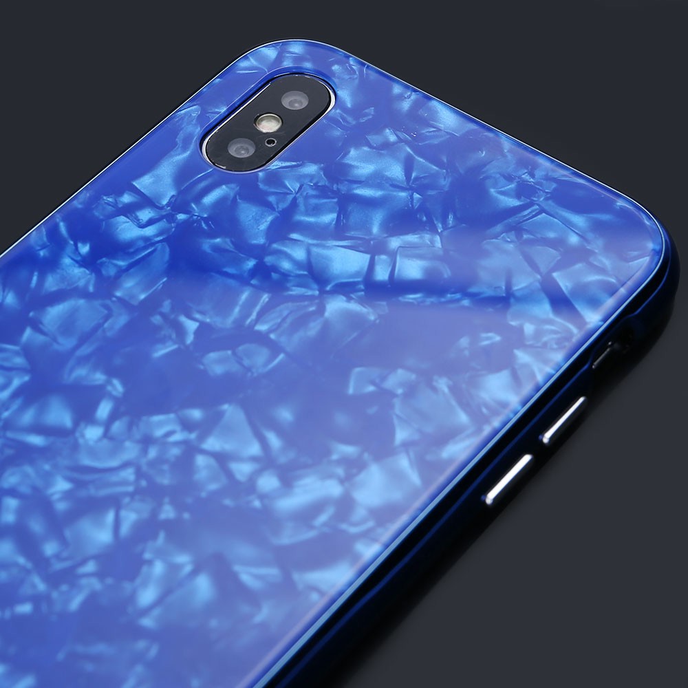 Magnetic Absorption Marble Tempered Glass Case Coverlass Cover Marble iPhone X - Blue