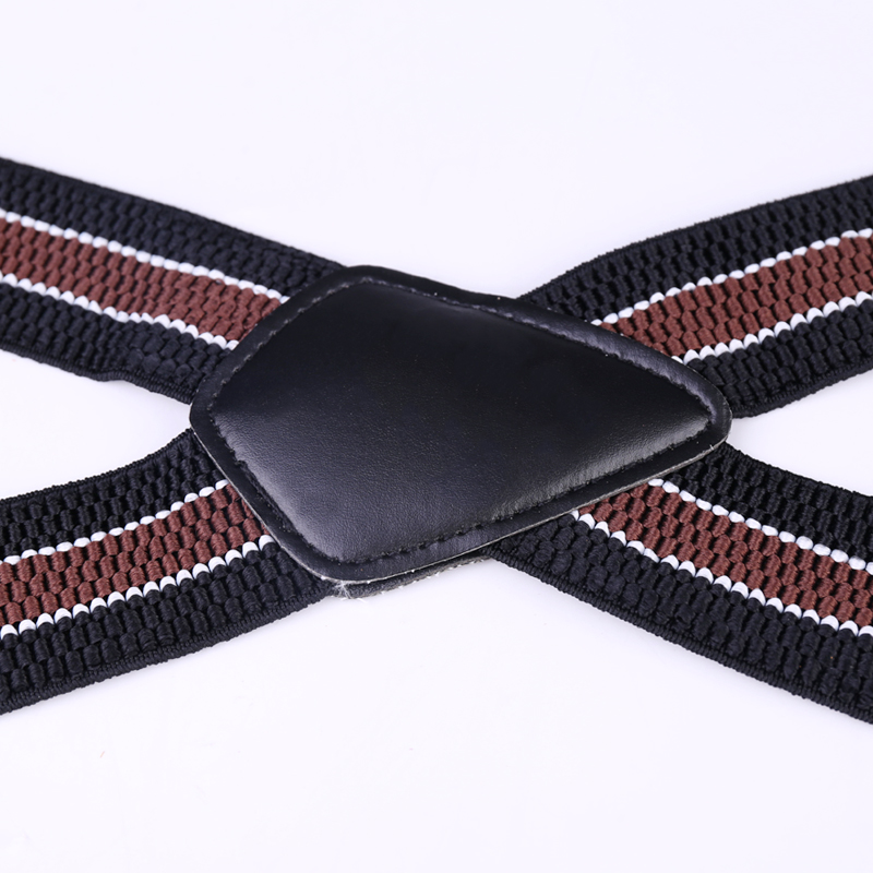 Mens 40mm High Elasticity Braces Fashion Trousers Suspenders - Brown Stripes