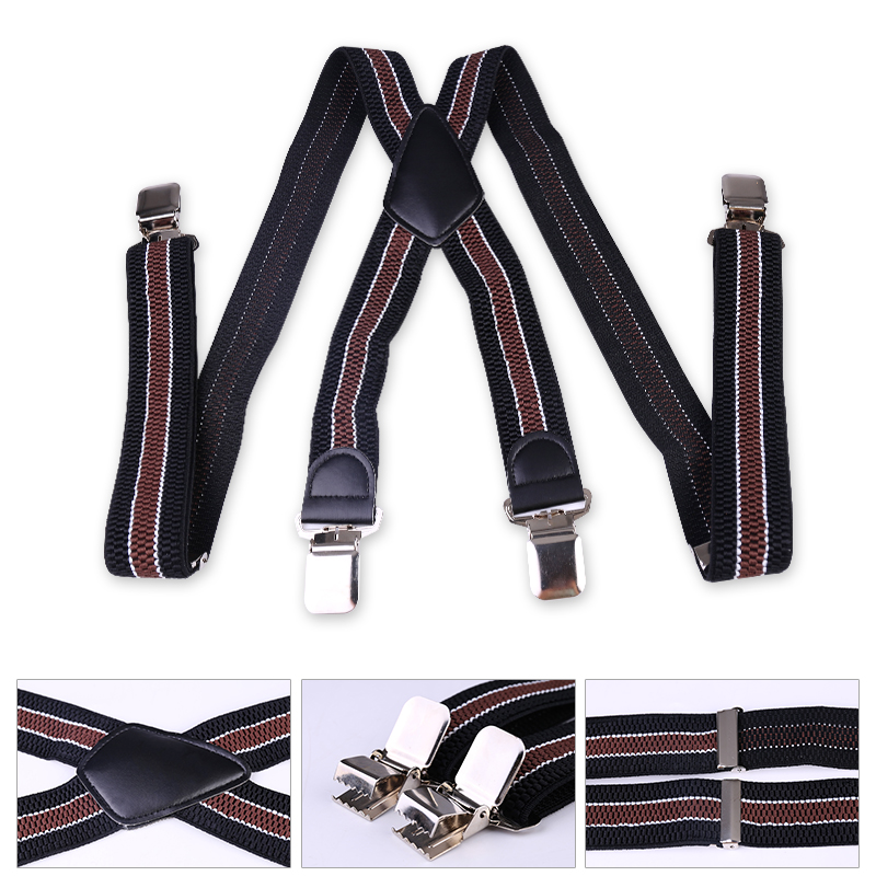 Mens 40mm High Elasticity Braces Fashion Trousers Suspenders - Brown Stripes