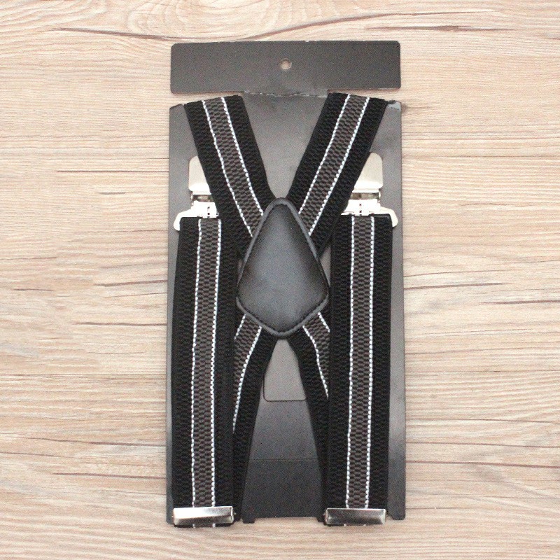 Mens 40mm High Elasticity Braces Fashion Trousers Suspenders - Grey Stripes