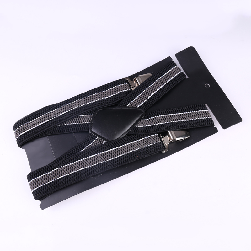 Mens 40mm High Elasticity Braces Fashion Trousers Suspenders - Grey Stripes