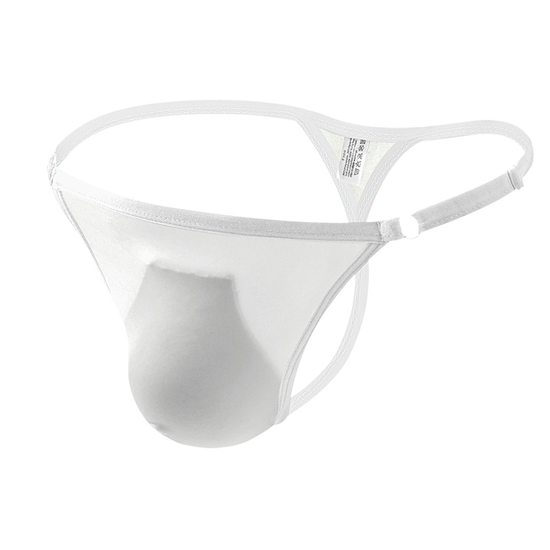Mens Comfortable T-Back Bikini Briefs and Thongs Translucent G-String Underwear - White
