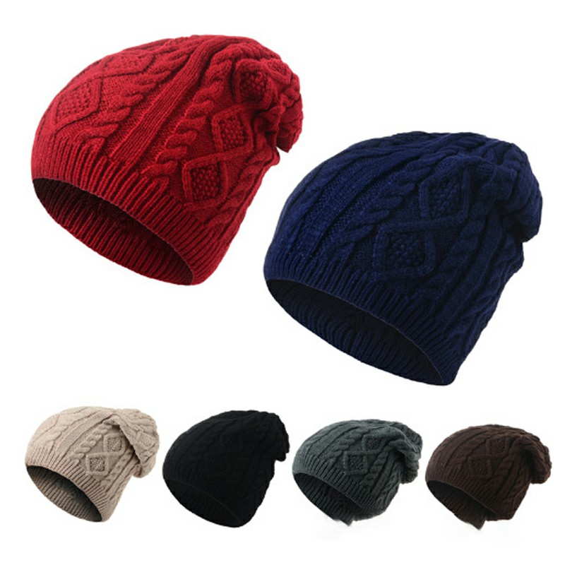 Mens Ladies Knitted Woolly Winter Oversized Slouch Beanie Hat Cap Skateboard - Black