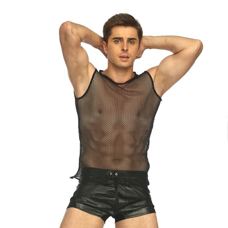 Mens Tank Top Mesh Fishnet String Vest Perspective Hollow Undershirt - XL