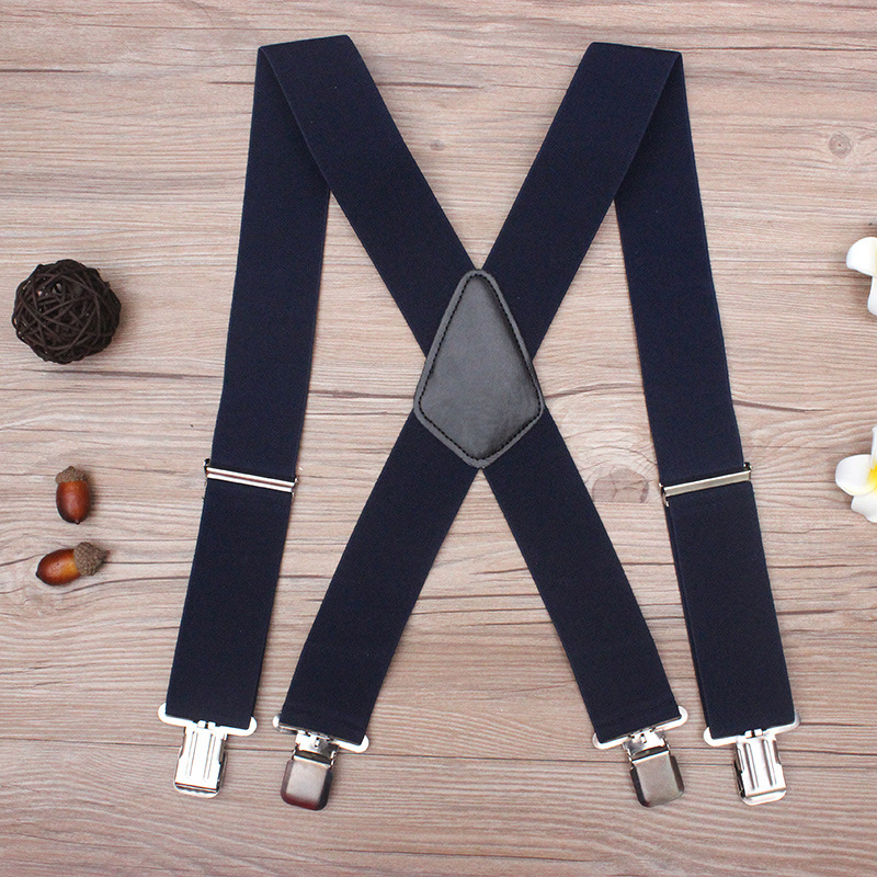Mens X Shape Braces Adjustable and Elastic Suspenders 50MM WIDTH - Deep Blue