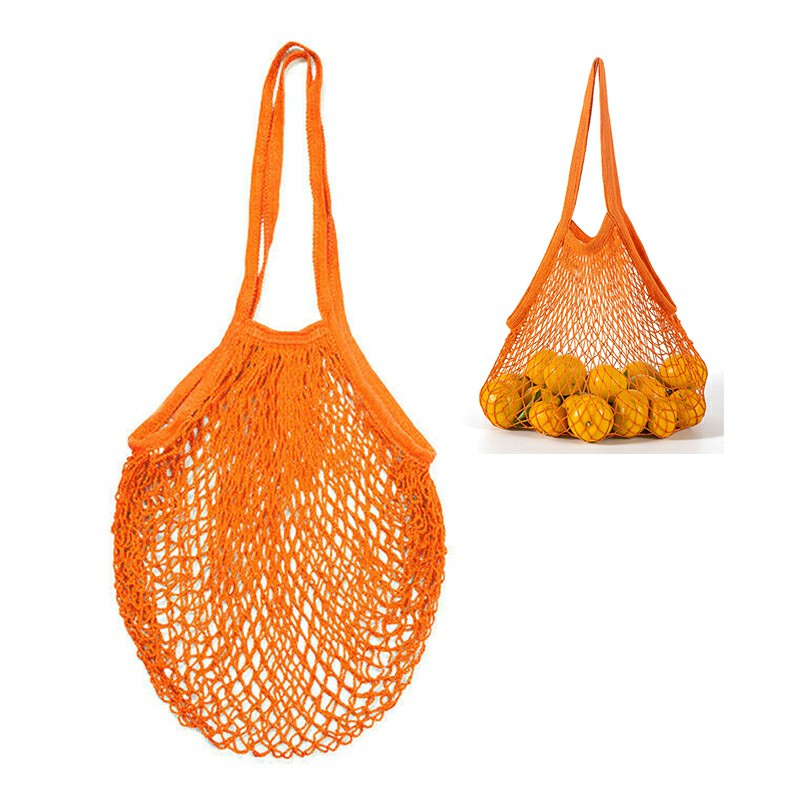 Mesh Net Bag String Shopping Bag Reusable Fruit Vegetables Storage Handbag - Orange