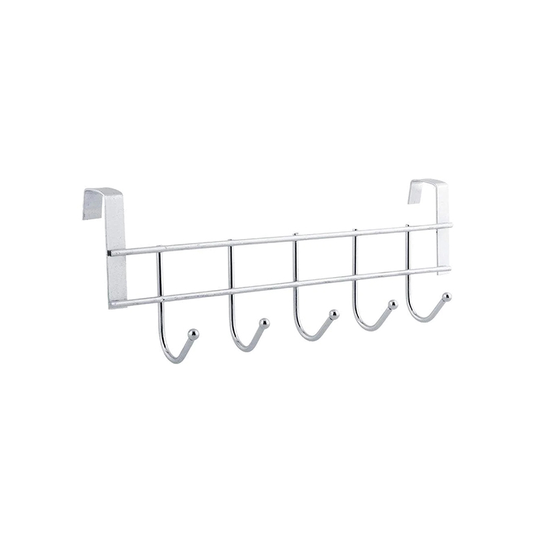 Metal Over Door Hanger, Coat Hooks Storage for Towel, Bag, Robe - 5 Hooks