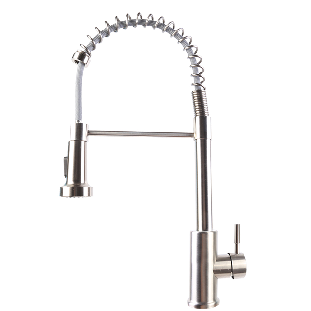 Monobloc Kitchen Sink Mixer Tap with Pull Out Hose Sprayer Single Lever - Silver