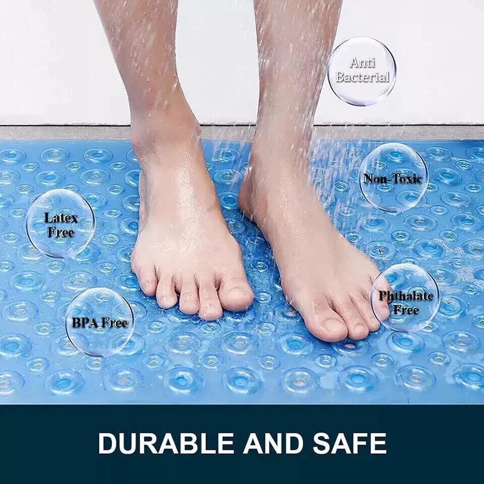 Non Slip Shower Mat Strong Suction Anti-Mold Rubber Mat 40x100cm - Blue