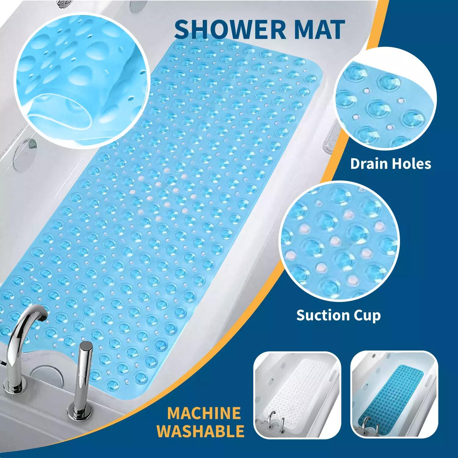 Non Slip Shower Mat Strong Suction Anti-Mold Rubber Mat 40x100cm - Blue