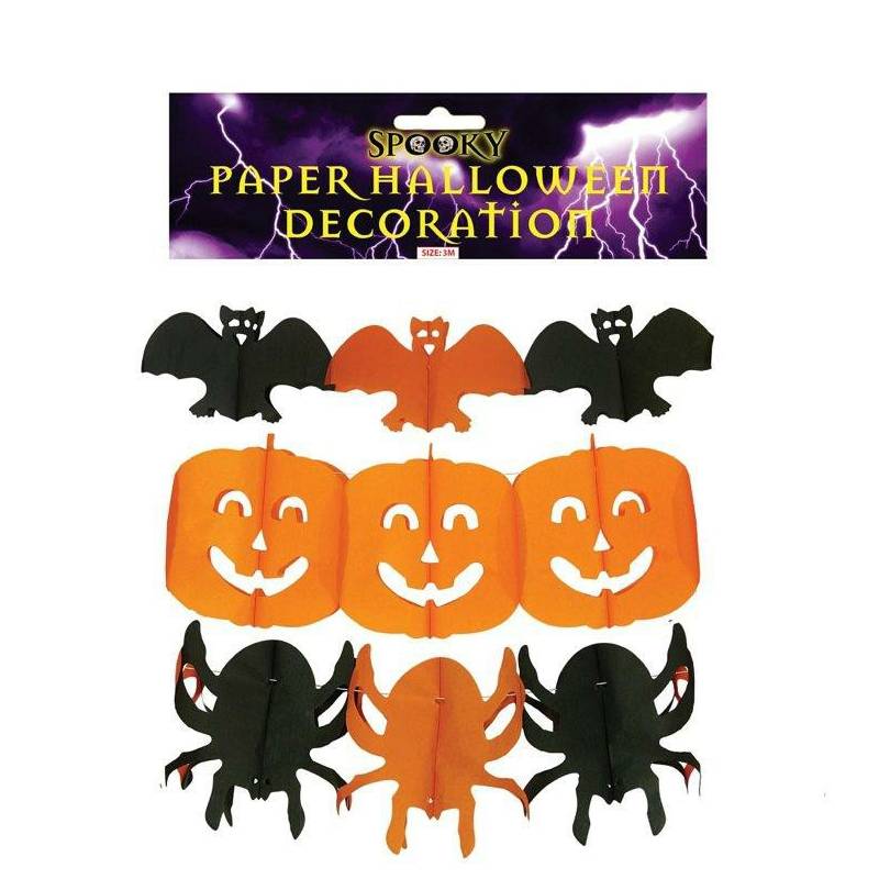 Paper Halloween Decorations Bats Pumpkins Spiders Length 3m Assorted Designs - Random Sent
