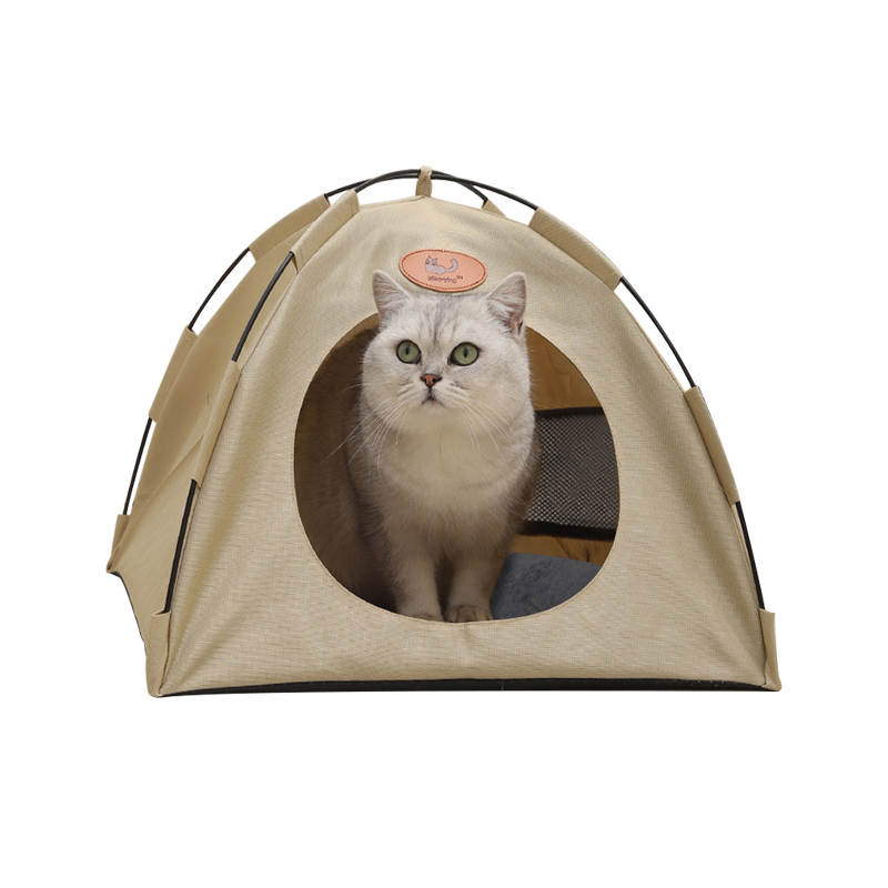 Pet Tent Cat Puppy Play Tent House with Warm Soft Bed Pad - Coffee