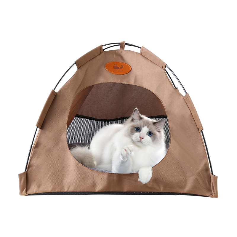 Pet Tent Cat Puppy Play Tent House with Warm Soft Bed Pad - Coffee