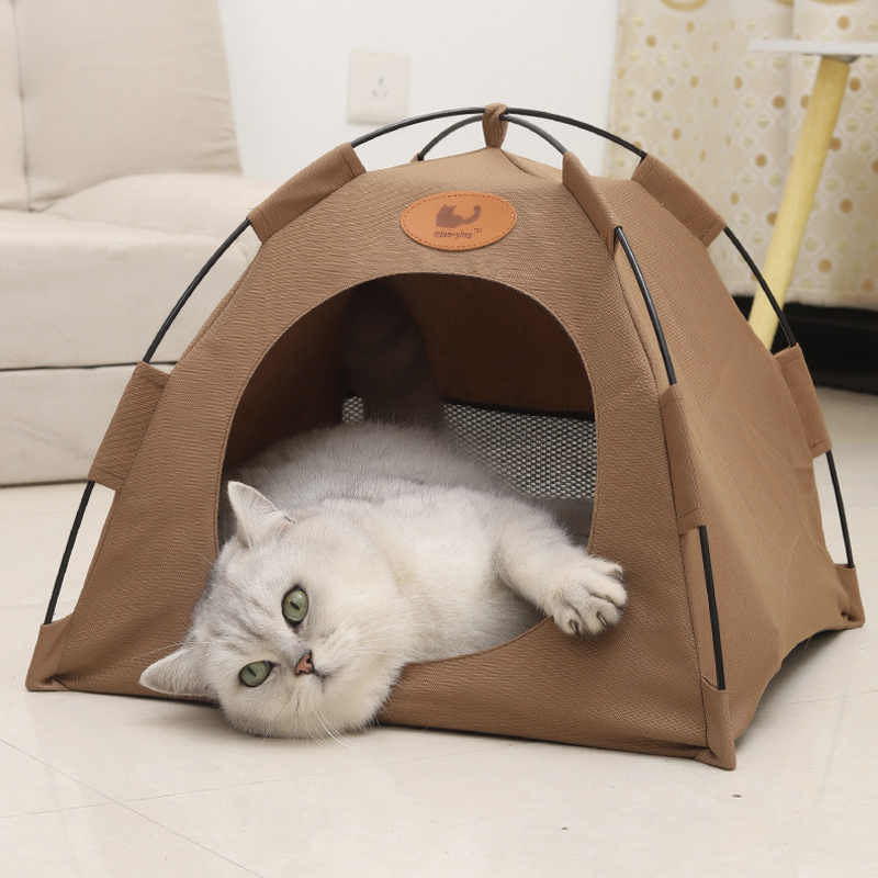 Pet Tent Cat Puppy Play Tent House with Warm Soft Bed Pad - Grey