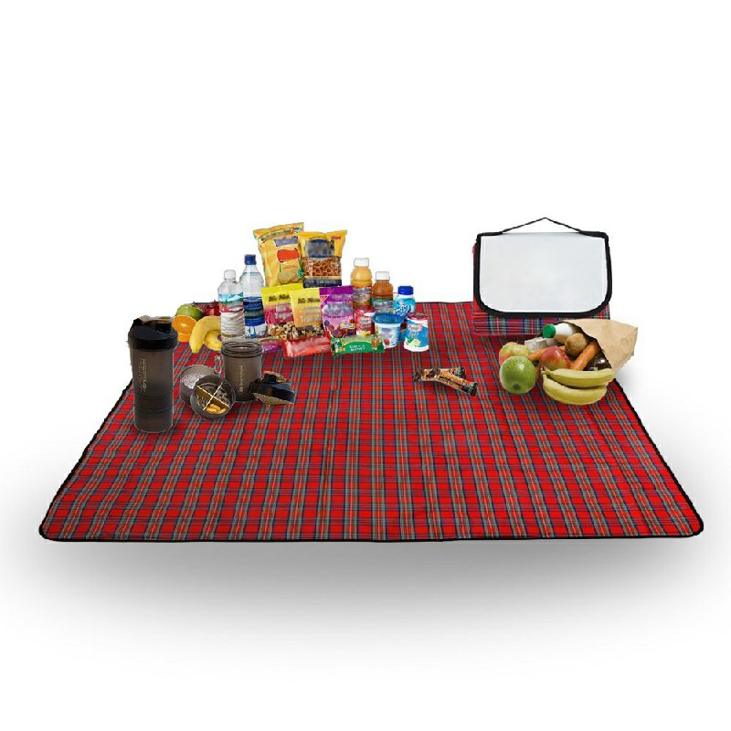 Picnic Blanket Car Travel Camping Outdoor Mat Rug with Carry Handle - Red