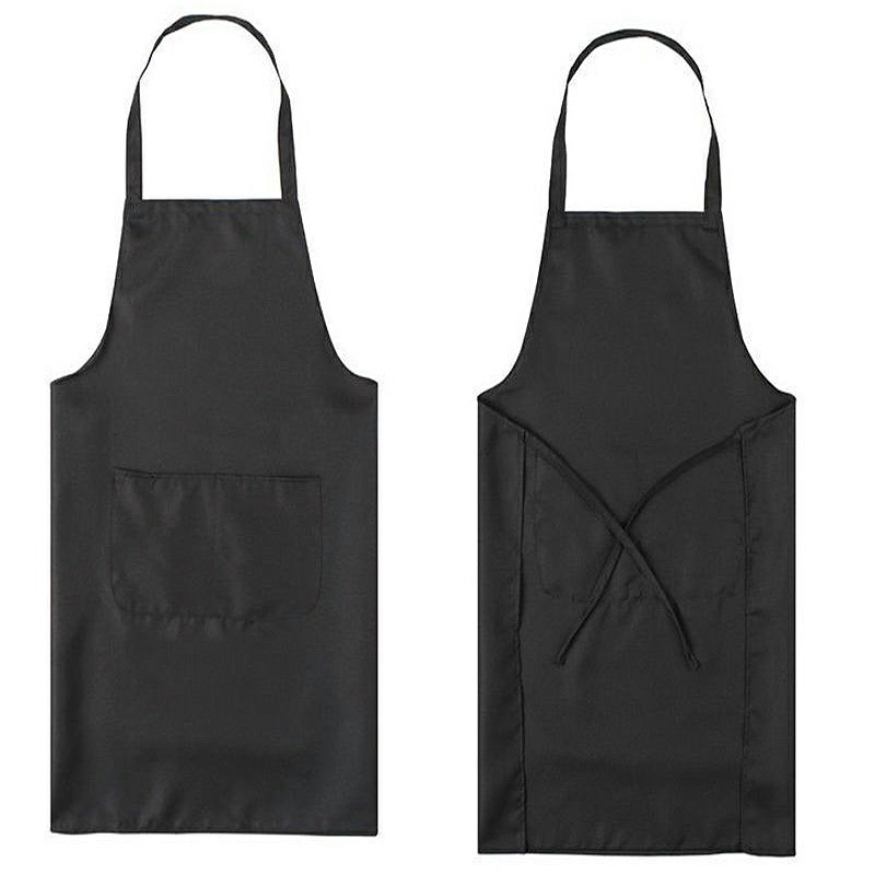 Plain Unisex Cooking Catering Work Apron Tabard with Twin Double Pocket - Black