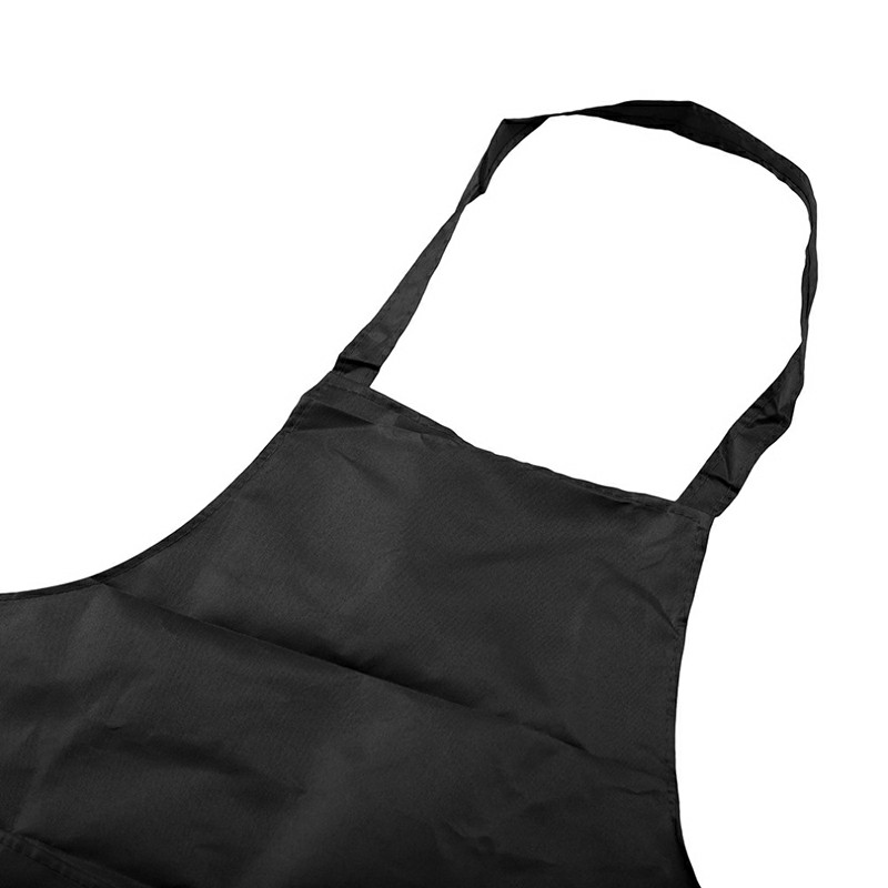 Plain Unisex Cooking Catering Work Apron Tabard with Twin Double Pocket - Black