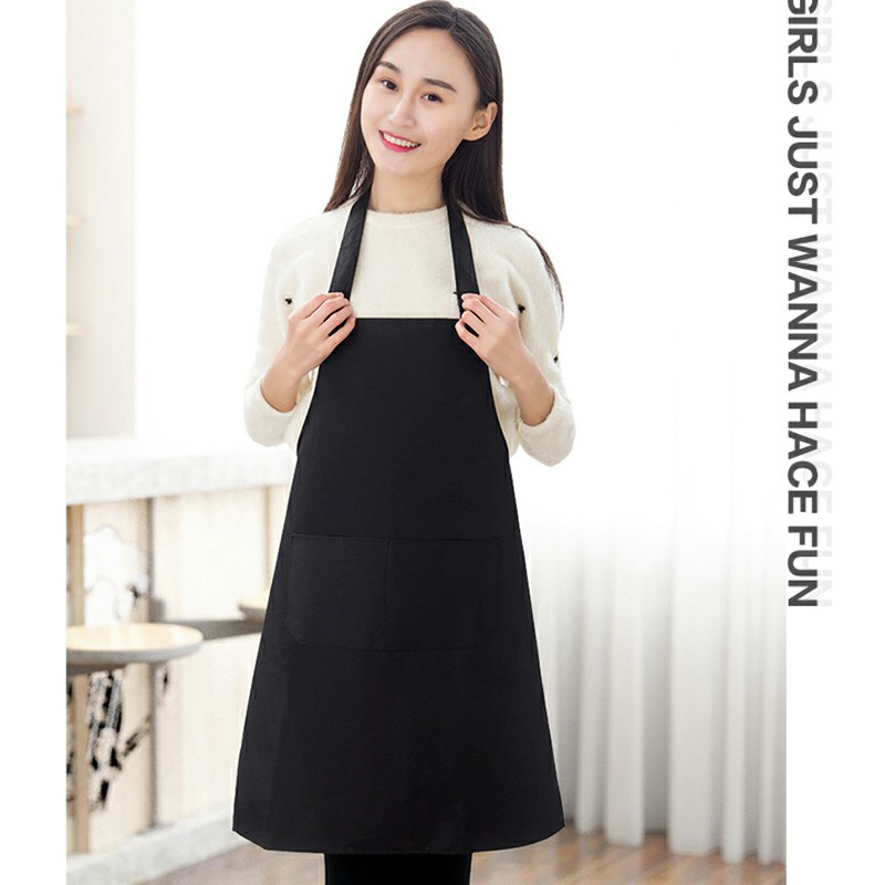 Plain Unisex Cooking Catering Work Apron Tabard with Twin Double Pocket - Black