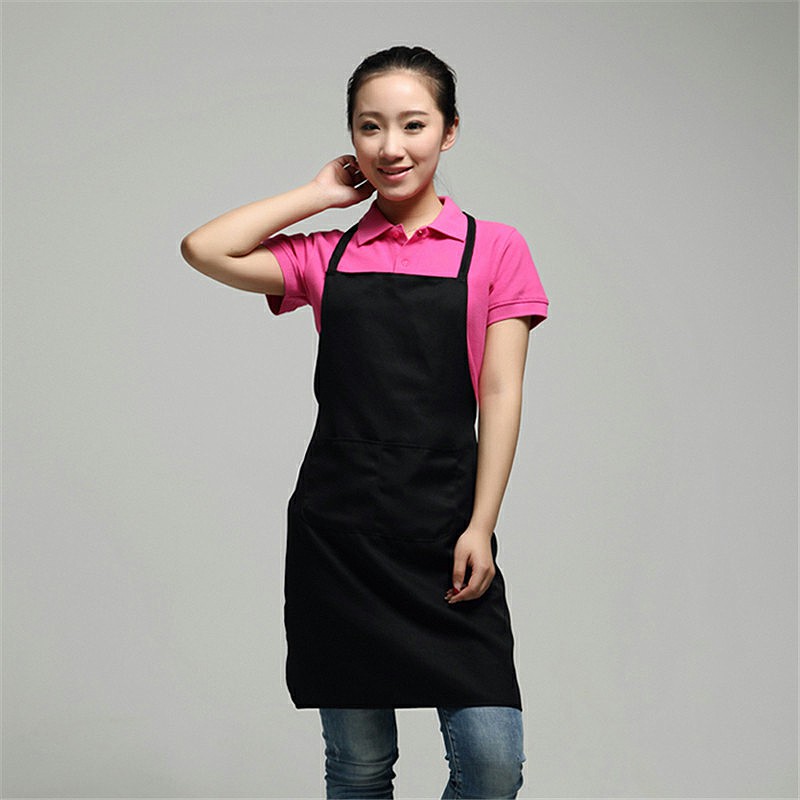 Plain Unisex Cooking Catering Work Apron Tabard with Twin Double Pocket - Black