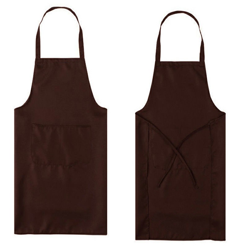 Plain Unisex Cooking Catering Work Apron Tabard with Twin Double Pocket - Brown