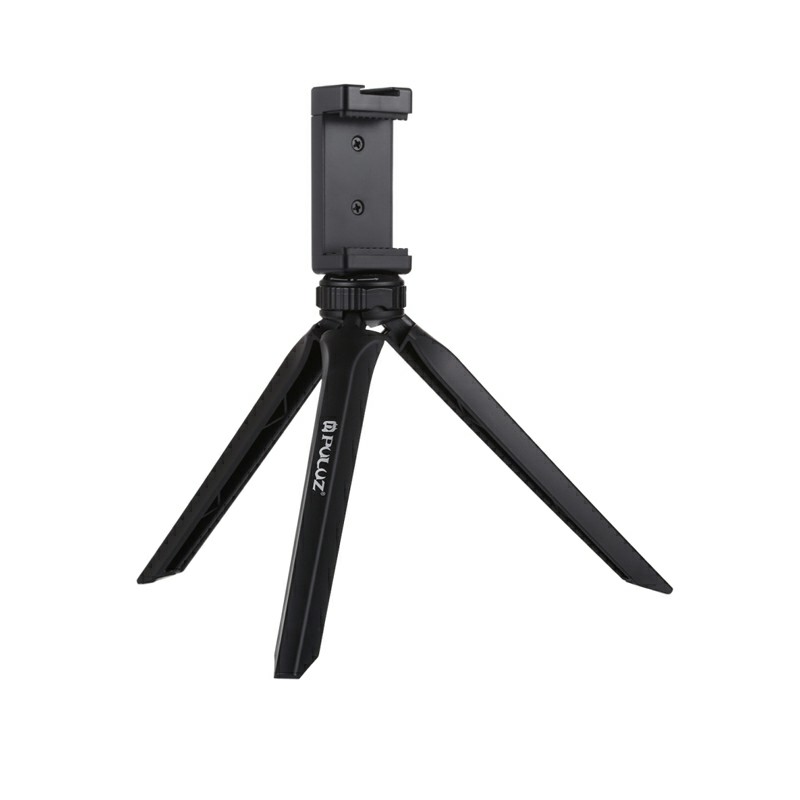 Pocket Mini Plastic Tripod Mount with Phone Clamp for Smartphones and Camera - Black