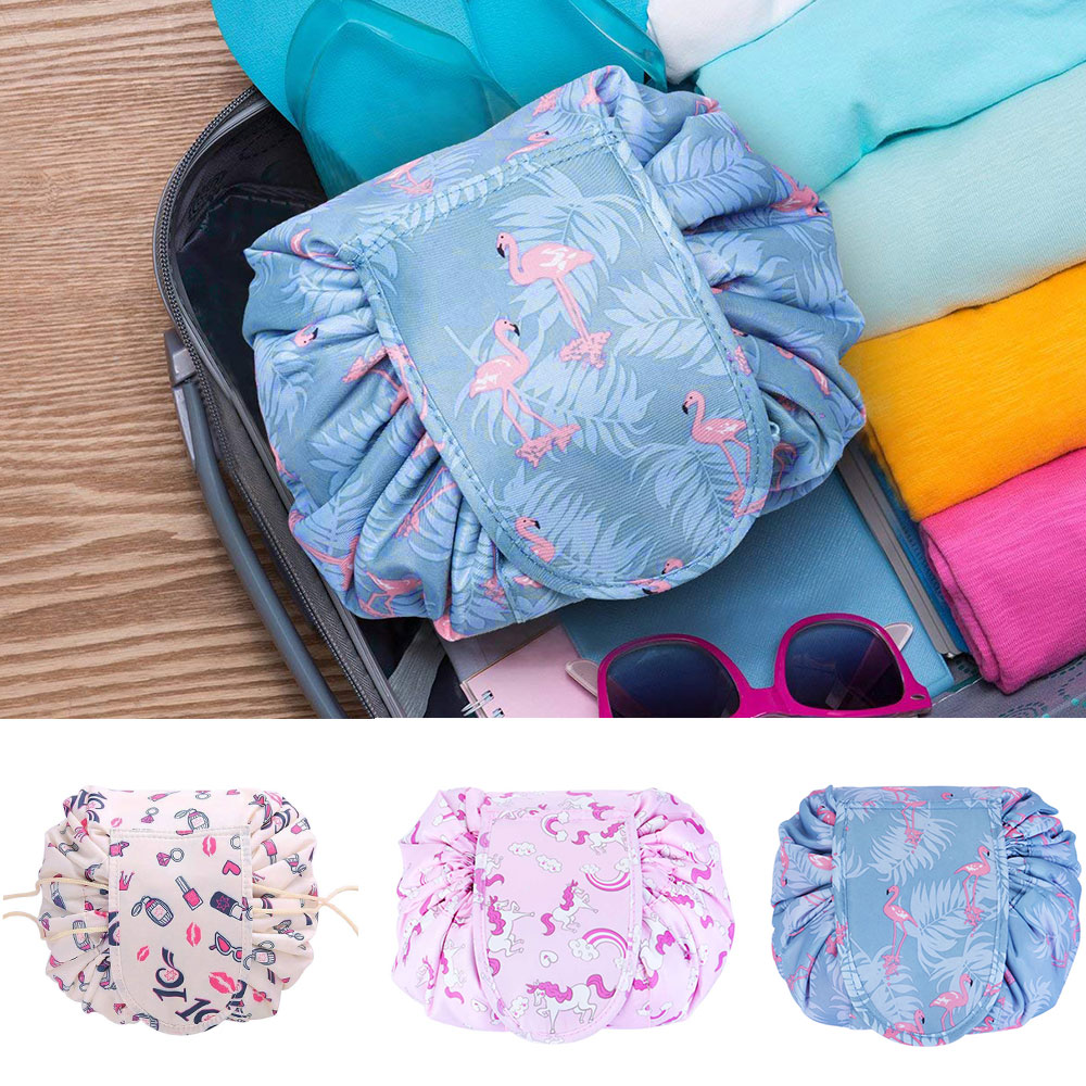 Portable Makeup Drawstring Bags Storage Travel Pouch Cosmetic Bag - Pink