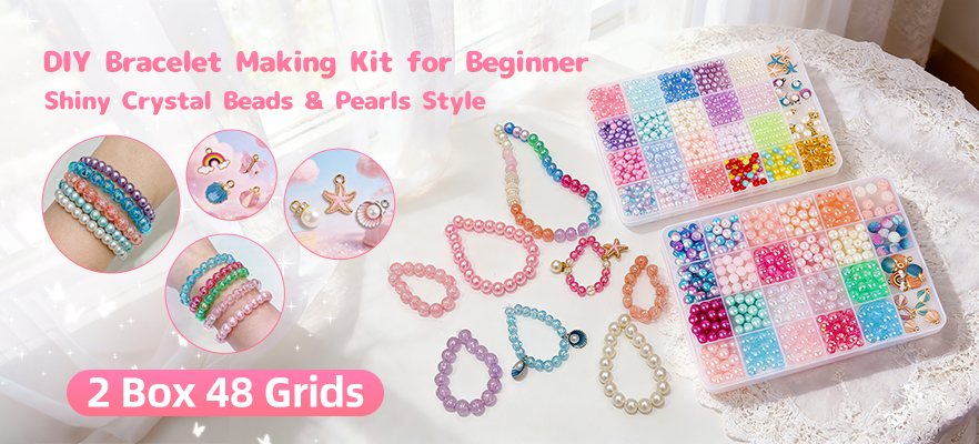 2 Box About 1190pcs Ocean Beads Bracelet Making Kit for Beginner Age 6-12 Girls Gifts Coloured Big Hole Bead for Jewellery Making Necklace DIY Arts and Crafts Gift