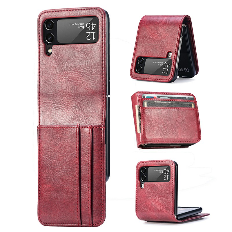 PU Leather Case with Card Slot for Samsung Galaxy Z Flip 3 5G - Red