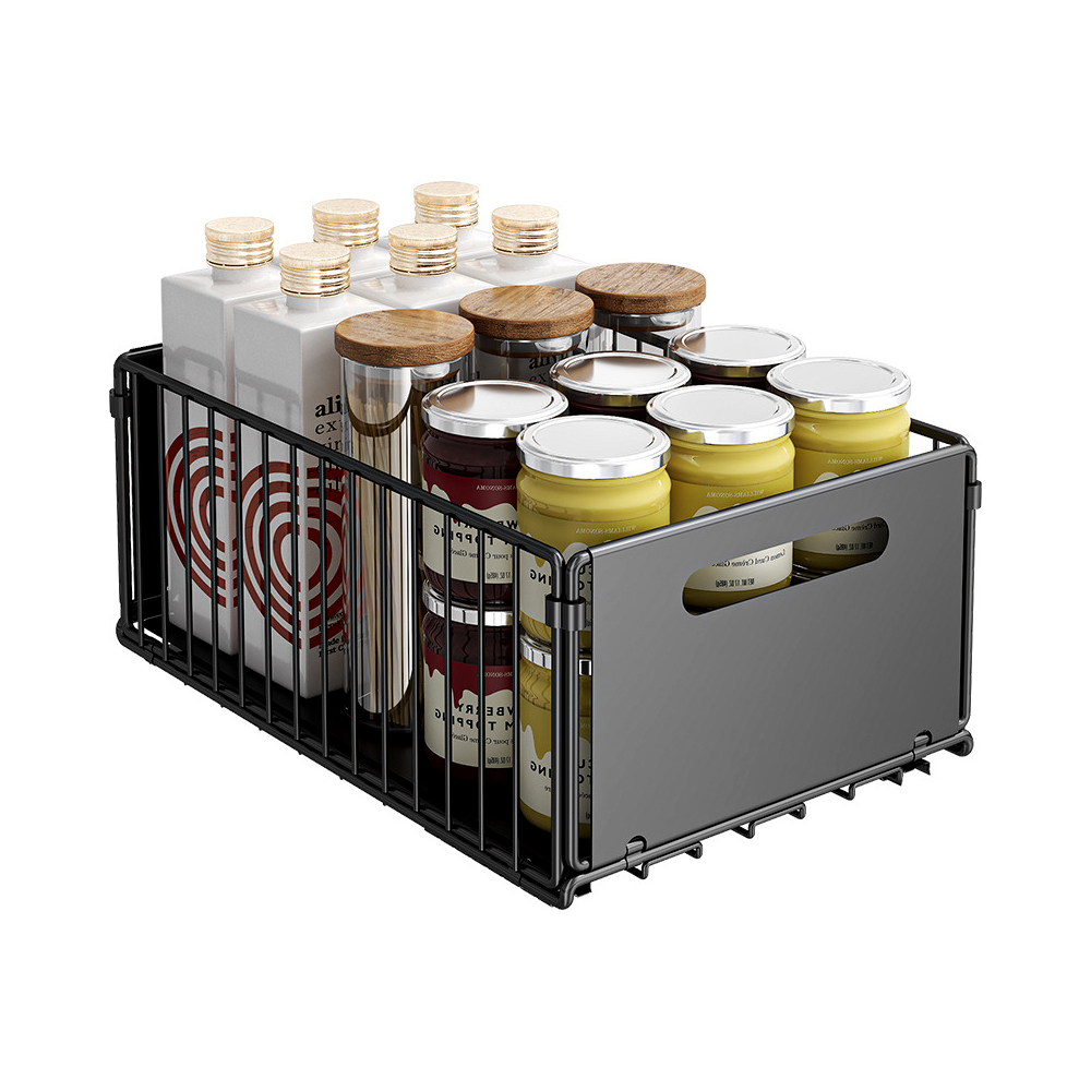 Pull Out Slide Drawer Organizer Tray Cabinet Rack Shelves for Kitchen - Black