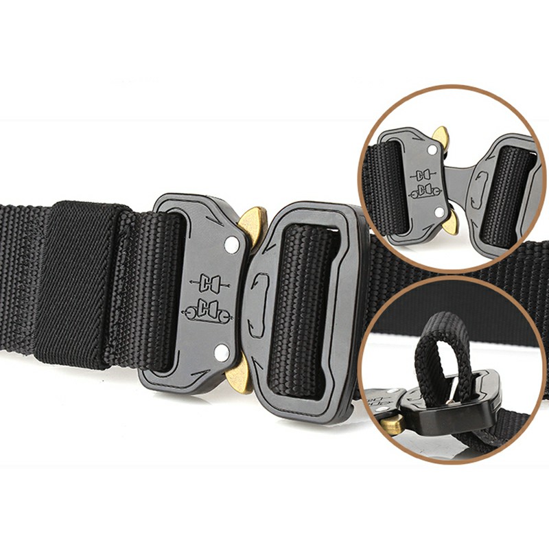 Quick Release Work Belts Tactical Black Men Combat Army Nylon Buckle Waistbelt - Black
