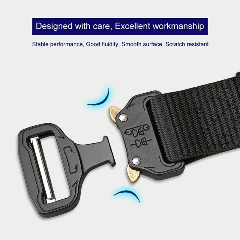 Quick Release Work Belts Tactical Black Men Combat Army Nylon Buckle Waistbelt - Black