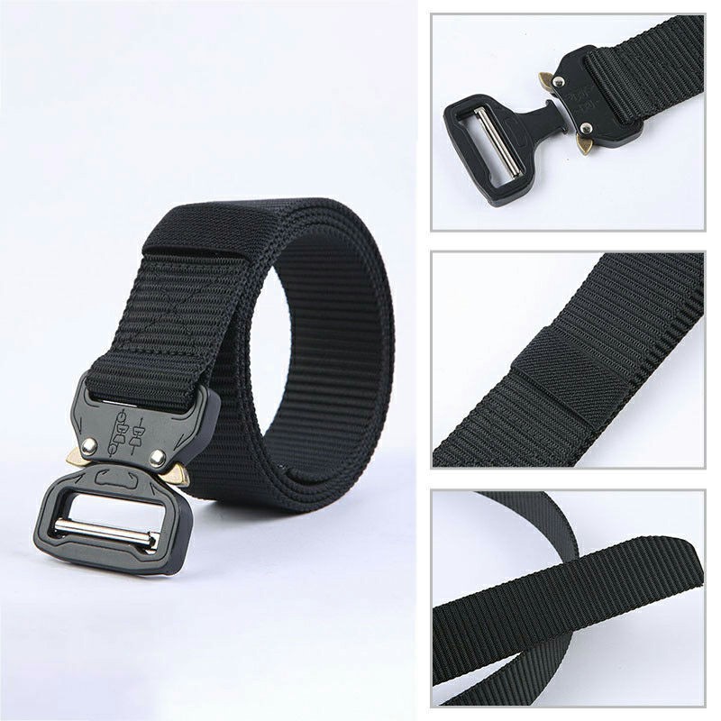 Quick Release Work Belts Tactical Black Men Combat Army Nylon Buckle Waistbelt - Black