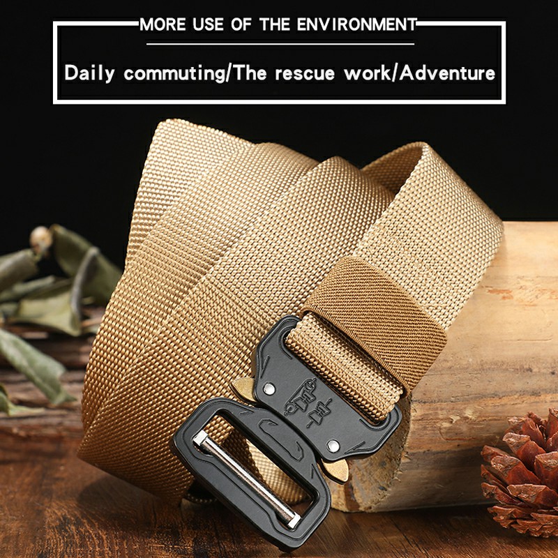 Quick Release Work Belts Tactical Black Men Combat Army Nylon Buckle Waistbelt - Khaki