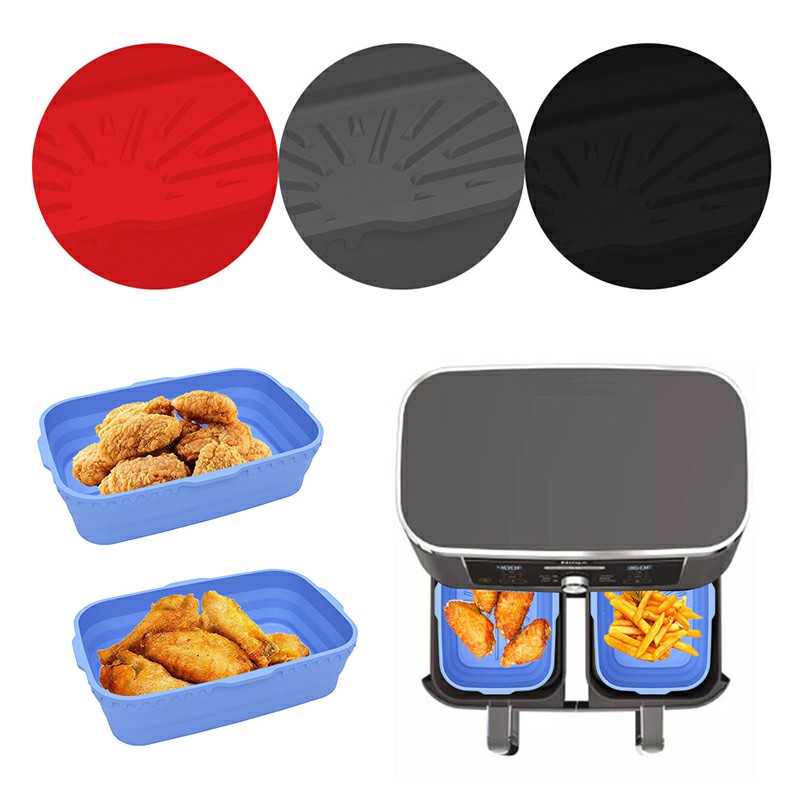 Rectangle Microwavable Air Fryer Silicone Pot Baking Basket Oven Non Stick Reusable Liners - Blue