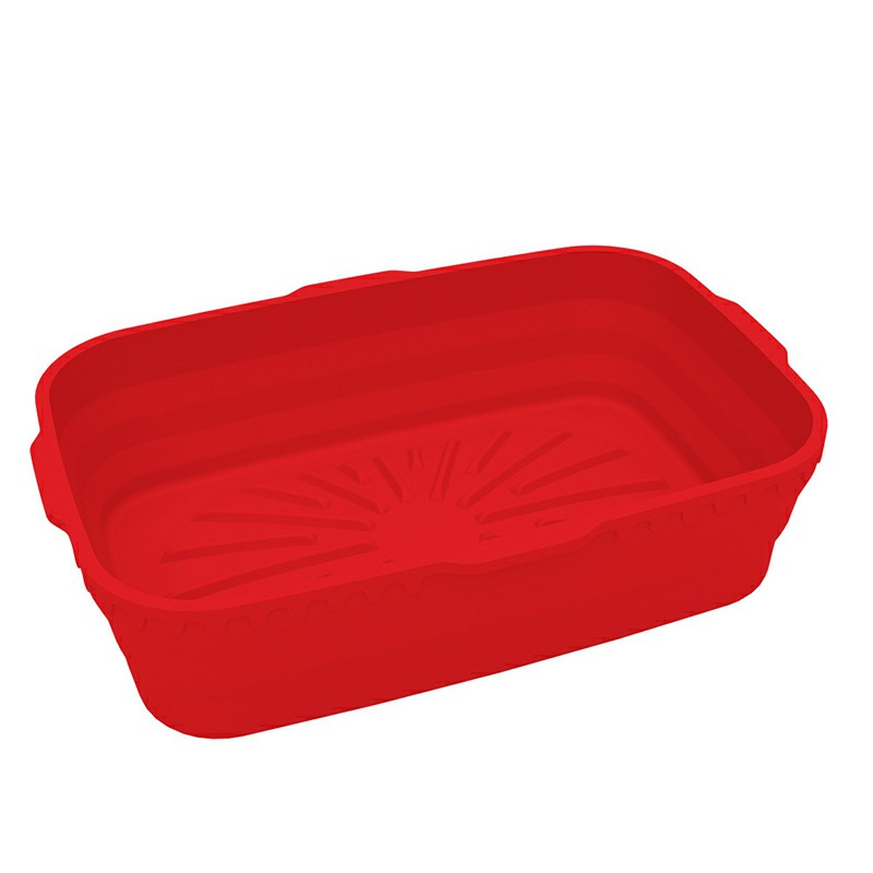 Rectangle Microwavable Air Fryer Silicone Pot Baking Basket Oven Non Stick Reusable Liners - Red