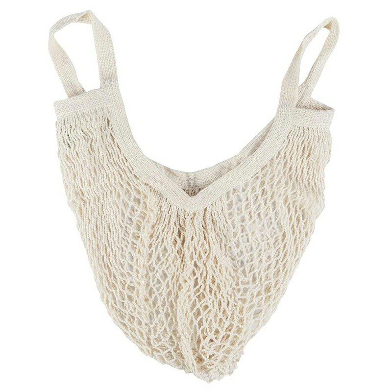 Reusable Mesh Net Turtle Bag Braided Shopping Fruit Storage Handbag Totes - White