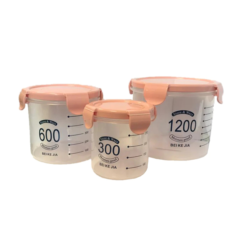 Round Plastic Food Storage Container Set of 3 for Kitchen Home BBQ - Random Colours