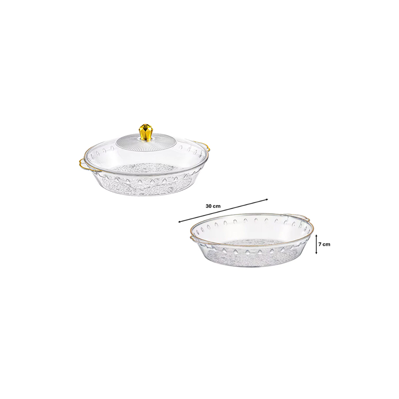 Round Transparent Plastic Fruit Bowl Serving Tray with Lid 30 x 7 cm - Random Colour