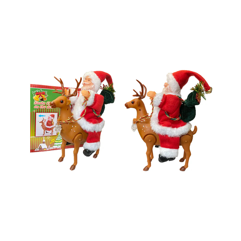 Santa Claus on moving Reindeer Ornament with Music 25 x 19cm