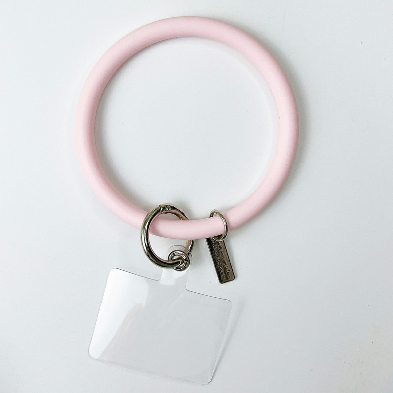 Silicone Bracelet and Pendant for Mobile Phone Shell Car Keychain Key Ring - Pink