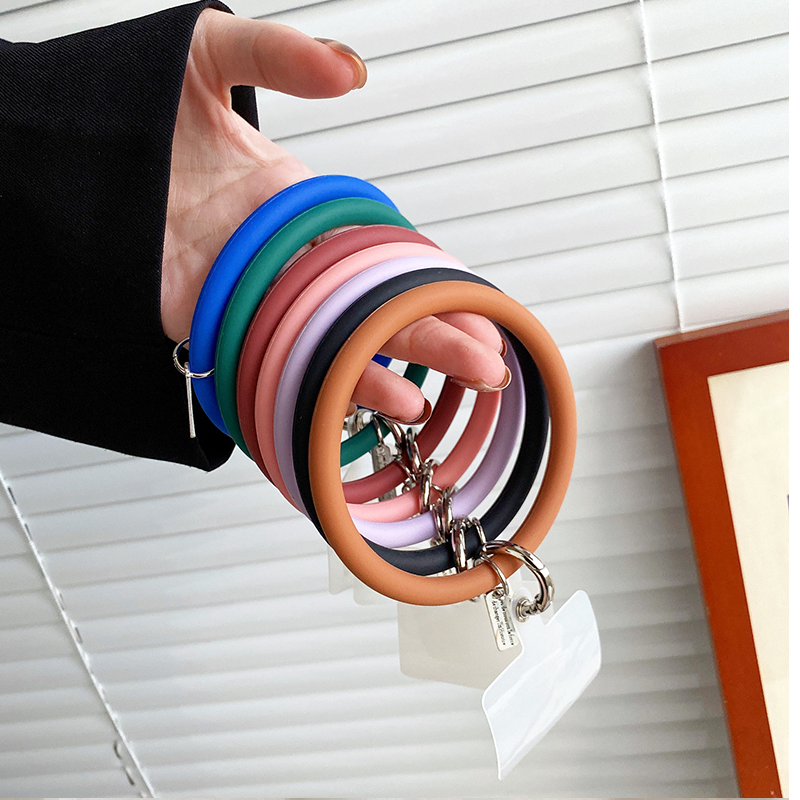 Silicone Bracelet and Pendant for Mobile Phone Shell Car Keychain Key Ring - Pink