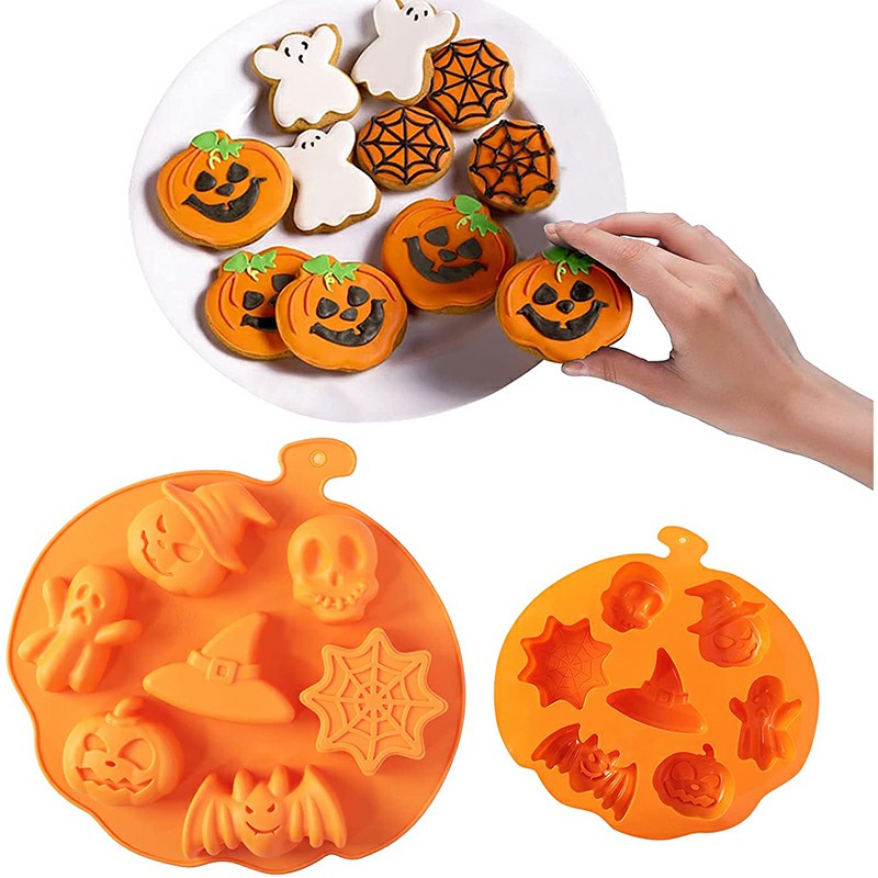 Silicone Cake Chocolate Mould Pumpkin Ghost Face Bat Skull Pattern for Halloween Making Soap Candle Craft