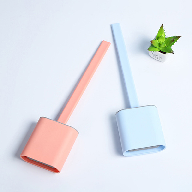 Silicone Toilet Brush with Toilet Brush Holder Creative Cleaning Brush - Pink