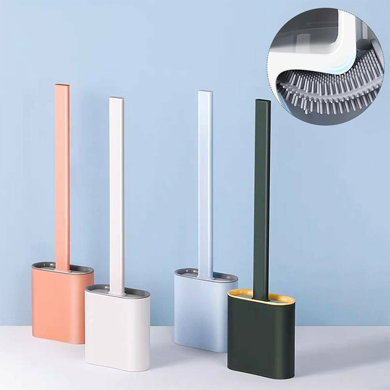 Silicone Toilet Brush with Toilet Brush Holder Creative Cleaning Brush - Pink