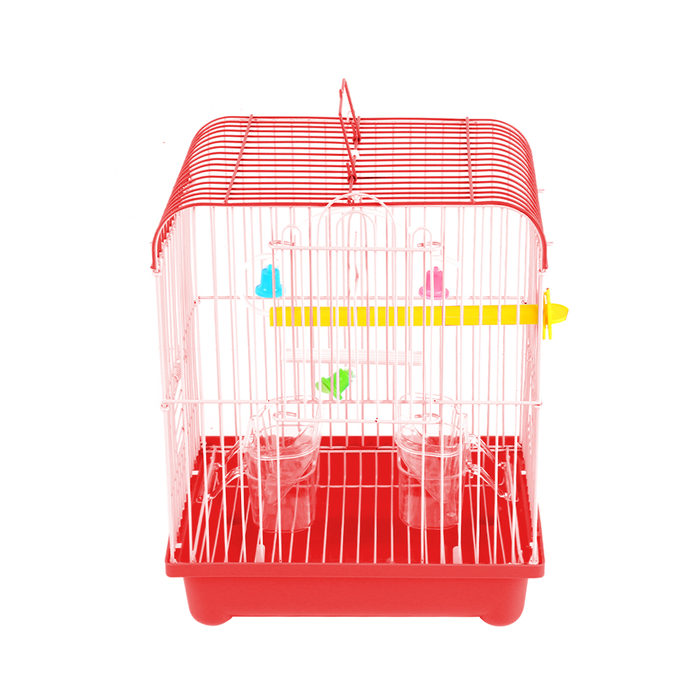 Small Bird Cages 22cm x 27cm x 16cm for Canaries, Budgies, Finches, Metal, Accessories - Red