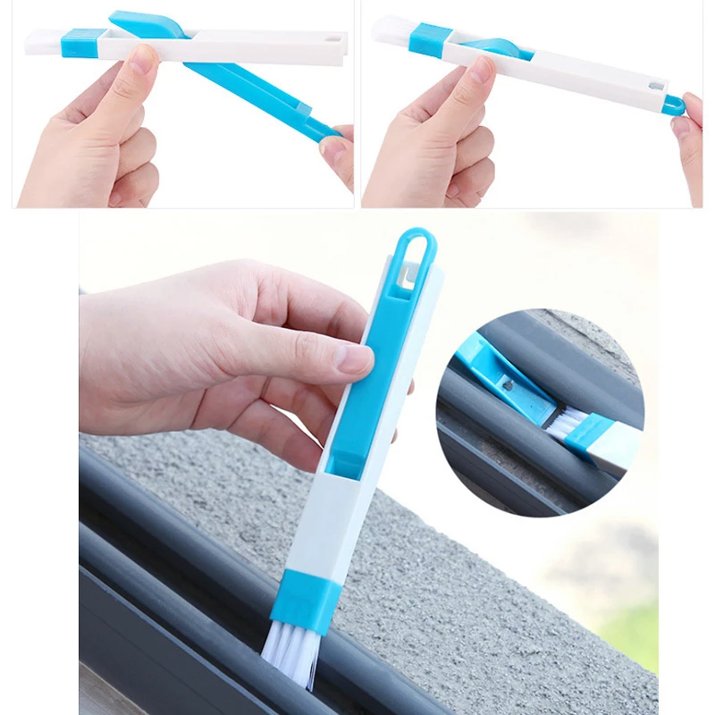 Small Cleaning Brush Household Dustpan Brush Clean Sliding Door Vents Keyboard - Blue