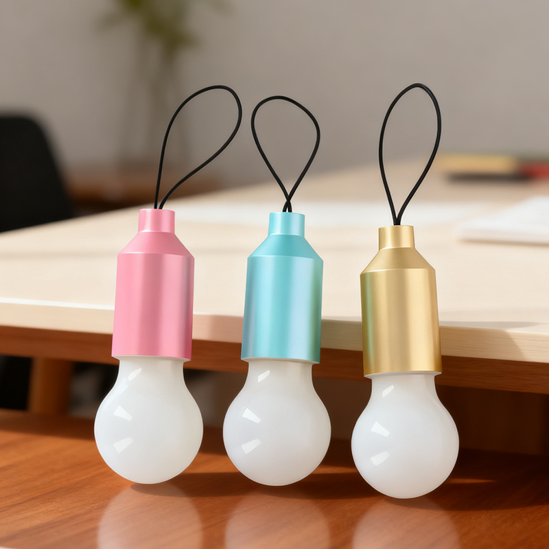 Small LED Light Bulb Shape Keychain Pull Switch 5.5cm  Random Colours