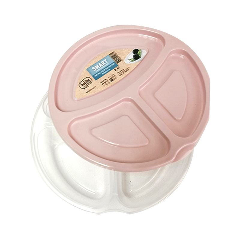 Smart Round 3 Divided Clear Plastic Food Storage Container - Random Colours