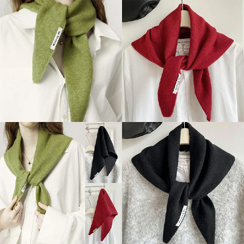 Solid Colour Knitted Triangular Scarf Womens Shawl Warm - Green