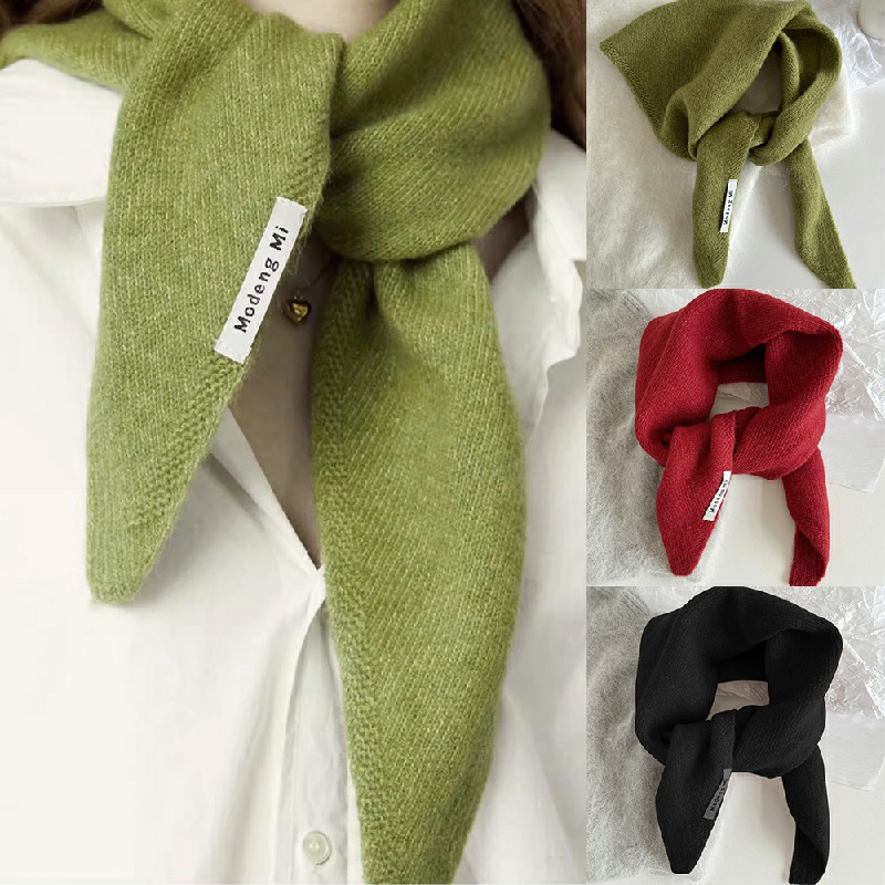 Solid Colour Knitted Triangular Scarf Womens Shawl Warm - Green